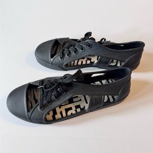 Melissa Black Flats with Intricate Cut-Out Design